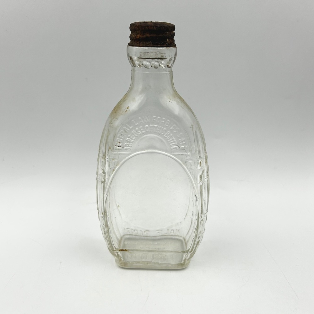 1941 Federal Glass Half Pint Liquor Bottle Federal Law Forbids Sale‎ Reuse VTG